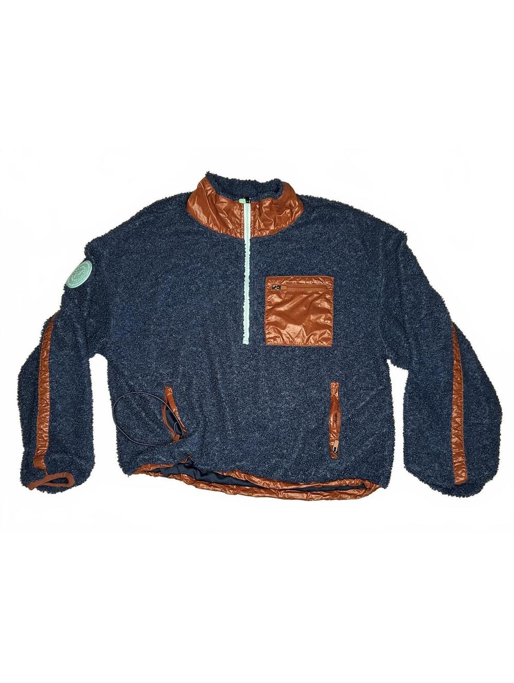 Fabletics Navy Blue and Brown Quarter Zip Fleece Pullover Girls Medium